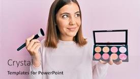  Presentation with makeup - Presentation design with young-beautiful-woman-holding-makeup background and a lemonade colored foreground