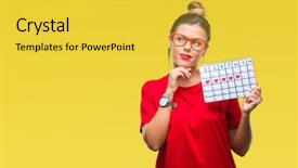  Presentation with idea - Presentation theme enhanced with young beautiful woman holding menstruation background and a yellow colored foreground