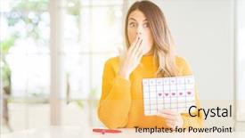  Presentation with shame - Amazing PPT theme having young beautiful woman holding menstruation backdrop and a lemonade colored foreground