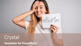  Presentation with young mothers - Cool new slides with young-beautiful-woman-holding-paper backdrop and a coral colored foreground