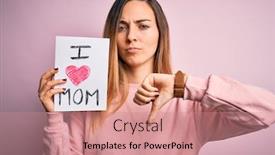  Presentation with young mothers - Slide deck featuring young-beautiful-woman-holding-paper background and a coral colored foreground