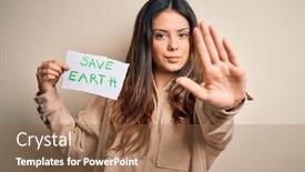  Presentation with save earth - PPT theme enhanced with young-beautiful-woman-holding-paper background and a tawny brown colored foreground