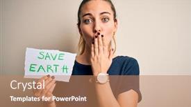  Presentation with hand holding earth - PPT layouts having young-beautiful-woman-holding-paper background and a coral colored foreground