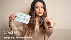  Presentation with save earth - Colorful PPT theme enhanced with young-beautiful-woman-holding-paper backdrop and a tawny brown colored foreground