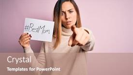  Presentation with young mothers - Amazing PPT theme having young-beautiful-woman-holding-paper backdrop and a coral colored foreground