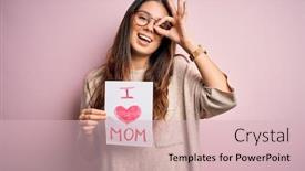  Presentation with young mothers - Colorful PPT theme enhanced with young-beautiful-woman-holding-paper backdrop and a lemonade colored foreground