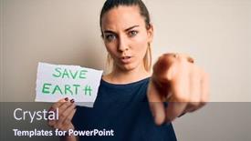  Presentation with save earth - Cool new presentation with young-beautiful-woman-holding-paper backdrop and a navy blue colored foreground