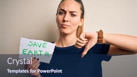  Presentation with save earth - Colorful slide set enhanced with young-beautiful-woman-holding-paper backdrop and a navy blue colored foreground