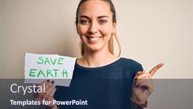  Presentation with save earth - Slides having young-beautiful-woman-holding-paper background and a navy blue colored foreground