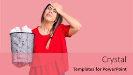  Presentation with bin - Presentation design consisting of young-beautiful-woman-holding-paper background and a coral colored foreground