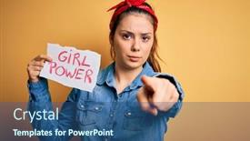  Presentation with girl power - Presentation theme with young-beautiful-woman-holding-paper background and a ocean colored foreground
