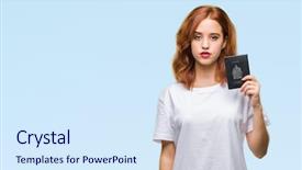  Presentation with cans canned tuna isolated - PPT layouts consisting of young beautiful woman holding passport background and a sky blue colored foreground