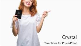  Presentation with cannabis marijuana leaves passport - Cool new PPT theme with young beautiful woman holding passport backdrop and a white colored foreground