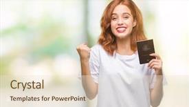  Presentation with passport - Audience pleasing PPT layouts consisting of young beautiful woman holding passport backdrop and a lemonade colored foreground