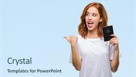  Presentation with passport - Theme enhanced with young beautiful woman holding passport background and a sky blue colored foreground