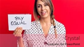  Presentation with pay - Slide deck consisting of young-beautiful-woman-holding-pay background and a coral colored foreground