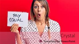  Presentation with pay - Presentation design with young-beautiful-woman-holding-pay background and a coral colored foreground