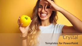  Presentation with pepper - Cool new PPT theme with young-beautiful-woman-holding-pepper backdrop and a  colored foreground