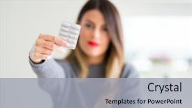 Presentation with smart home - Slide set featuring young beautiful woman holding pharmaceutical background and a light gray colored foreground