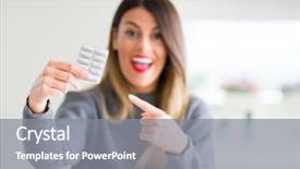  Presentation with pharmaceutical - PPT theme enhanced with young beautiful woman holding pharmaceutical background and a gray colored foreground