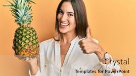  Presentation with pineapple - Cool new presentation theme with young-beautiful-woman-holding-pineapple backdrop and a lemonade colored foreground