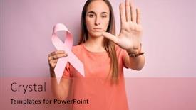  Presentation with cancer - Presentation theme with young-beautiful-woman-holding-pink background and a coral colored foreground
