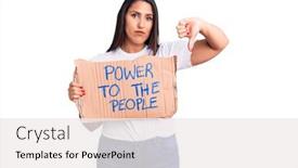  Presentation with angry people - Beautiful slides featuring young-beautiful-woman-holding-power backdrop and a white colored foreground