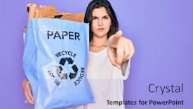  Presentation with eco bag - PPT layouts with young-beautiful-woman-holding-recycle background and a light blue colored foreground
