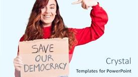  Presentation with democracy - Slide deck featuring young-beautiful-woman-holding-save background and a white colored foreground