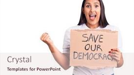  Presentation with democracy - PPT layouts featuring young-beautiful-woman-holding-save background and a lemonade colored foreground