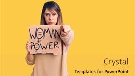  Presentation with power - PPT layouts featuring young-beautiful-woman-holding-woman background and a yellow colored foreground