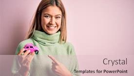  Presentation with toy - Cool new presentation design with young-beautiful-woman-holding backdrop and a lemonade colored foreground