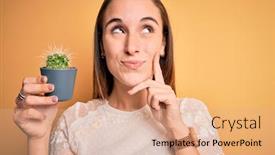  Presentation with cactus - Colorful presentation enhanced with young-beautiful-woman-holding backdrop and a coral colored foreground