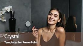  Presentation with skin care for men and women - Cool new presentation theme with young beautiful woman in bathroom backdrop and a tawny brown colored foreground