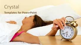  Presentation with alarm - Colorful slide deck enhanced with young-beautiful-woman-in-bed backdrop and a cream colored foreground