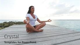  Presentation with alone - Cool new PPT layouts with young beautiful woman in lotus pose meditating near sea alone backdrop and a light gray colored foreground