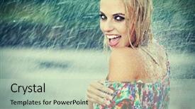  Presentation with rain - Presentation having young beautiful woman in rain background and a soft green colored foreground