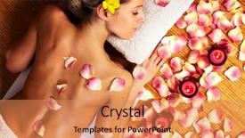  Presentation with medical spa massage outdoor balinese - Audience pleasing slide set consisting of beautiful woman in spa massage backdrop and a coral colored foreground