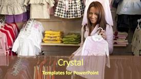 Presentation with baby clothes - Theme consisting of young beautiful woman in store background and a tawny brown colored foreground
