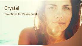  Presentation with summer sun - Audience pleasing presentation theme consisting of young beautiful woman in summer backdrop and a cream colored foreground