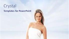  Presentation with heaven - Presentation design consisting of young beautiful woman in towel getting spa treatment over the heaven background background and a sky blue colored foreground