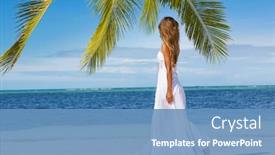 Presentation with tropical wedding - Cool new presentation with young beautiful woman in wedding dress on tropical beach and water background backdrop and a teal colored foreground