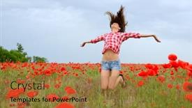  Presentation with beautiful young girl red - Cool new slides with young-beautiful-woman-jumping backdrop and a coral colored foreground
