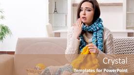  Presentation with knitting - Slide deck featuring young beautiful woman knitting at home background and a coral colored foreground