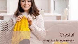  Presentation with knitting - Theme enhanced with young-beautiful-woman-knitting background and a soft green colored foreground