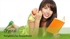  Presentation with lays - Amazing slide set having young beautiful woman lays on green field and reads book backdrop and a yellow colored foreground