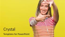  Presentation with music brass - PPT layouts with young beautiful woman listening music background and a yellow colored foreground