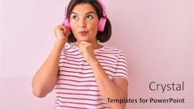  Presentation with listening woman - Slide set having young-beautiful-woman-listening background and a lemonade colored foreground