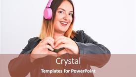  Presentation with love music - Theme with young-beautiful-woman-listening background and a red colored foreground