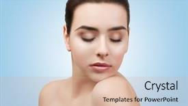  Presentation with coral reefs blue water beautiful sky - Slide deck having young beautiful woman on blue background and a  colored foreground